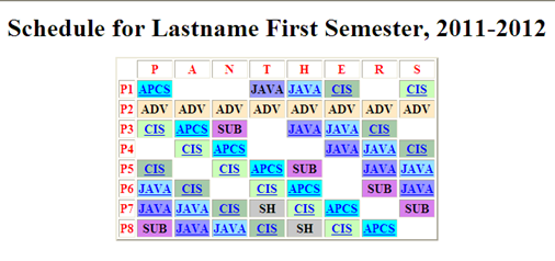 sample student schedule
